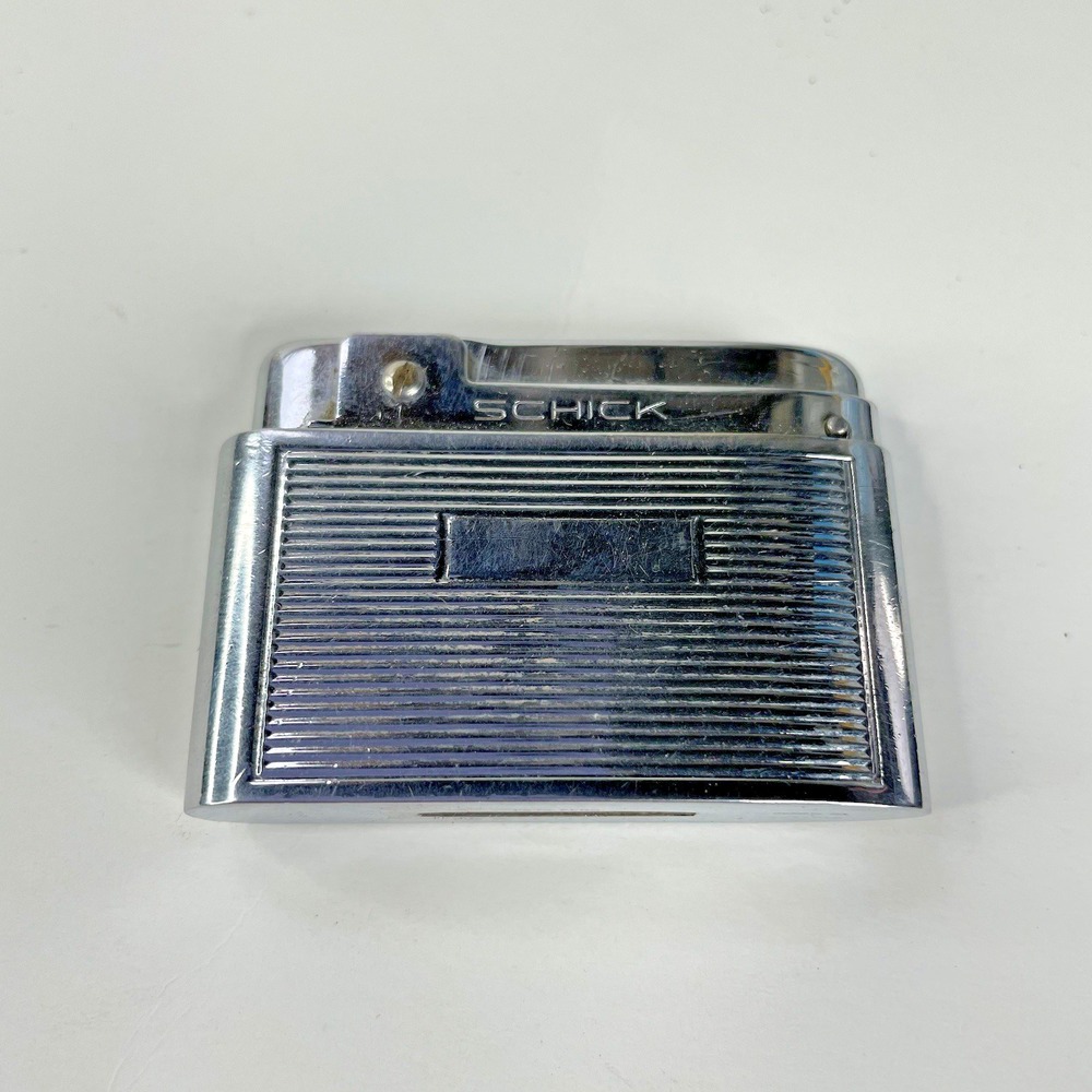 Vintage Schick Butane Lighter Made In Austria Silver Chrome Push Button Art Deco
